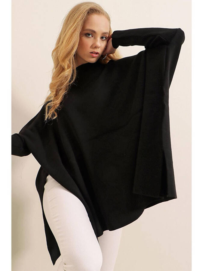 15783 Split Poncho Sweater - Black - 7