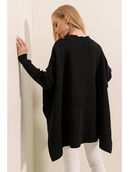 15783 Split Poncho Sweater - Black - 8