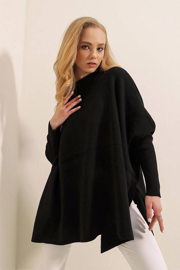 15783 Split Poncho Sweater - Black - 9