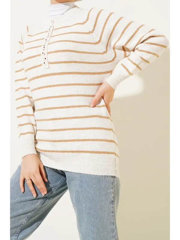 15808 Buttoned Cardigan - Biscuit-Beige - 1