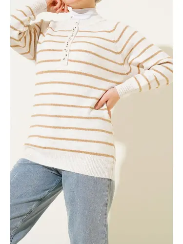 15808 Buttoned Cardigan - Biscuit-Beige - LC WAIKIKI (1)