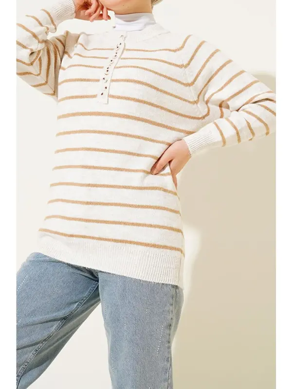 15808 Tugmali Ko'ylak - Biskvit-Bej - 2