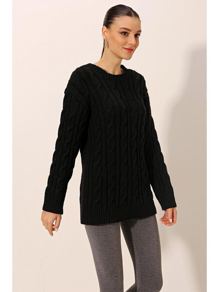 15849 Thick Knit Wool Sweater - Black - 3