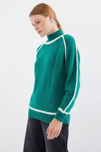 15879 Chiziqli Katta Triko Ko'ylagi - Zumrad Yashil-Zumrad Yashil - Bigdart (1)