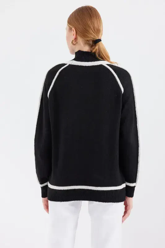 15879 Полосатый Трикотажный Свитер Oversize - Черный-ЧЕРНЫЙ - 5