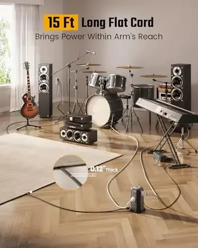 15Ft Extension Cord Power Strip Tower Surge Protector, Desktop Charging Station with Multiple Outlets, 9 Outlets, 4 USB (2 USB-C), 1080J, Multiple Protections Outlet Extender for Home, Office, Dorm - 2