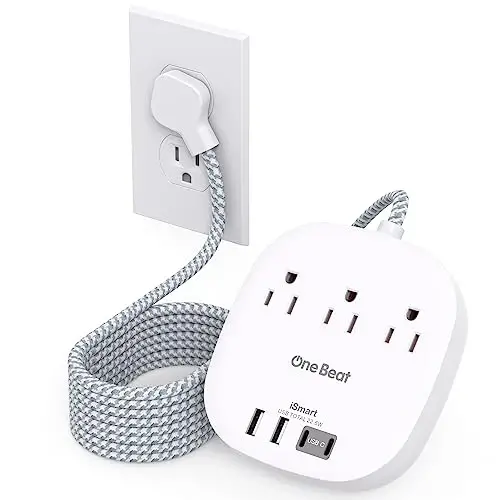 15ft Flat Plug Power Strip, Ultra Flat Extension Cord - 3 Outlets 4 USB Ports (2 USB C) 22.5W/4.5A Desktop Charging Station, Power Strip No Surge Protection for Cruise Ship Dorm Room Travel Essentials 