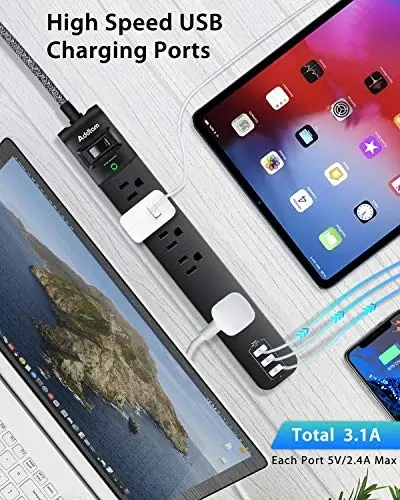 15FT Power Strip Surge Protector - Extension Cord with 5 Widely Outlets 3 USB Charging Ports, Flat Plug Overload Surge Protection, Wall Mount, Multi Outlet Extender for Home, Office ETL Listed, 2 Pack - 4