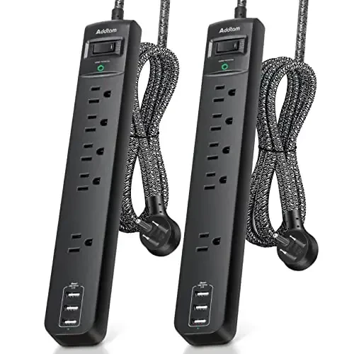 15FT Power Strip Surge Protector - Extension Cord with 5 Widely Outlets 3 USB Charging Ports, Flat Plug Overload Surge Protection, Wall Mount, Multi Outlet Extender for Home, Office ETL Listed, 2 Pack 