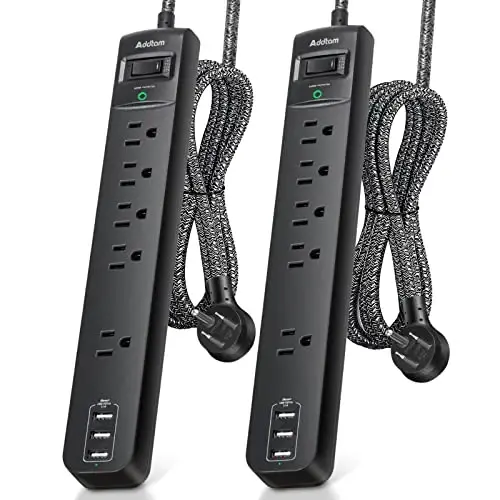 15FT Power Strip Surge Protector - Extension Cord with 5 Widely Outlets 3 USB Charging Ports, Flat Plug Overload Surge Protection, Wall Mount, Multi Outlet Extender for Home, Office ETL Listed, 2 Pack 
