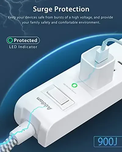 15FT Long Cord Power Strip - Extension Cord Surge Protector, 5 Widely AC Outlets 3 USB Ports, Wall Mount, Flat Plug with Overload Surge Protection for Home, Office, Dorm Room Essentials (2 Pack) - 6