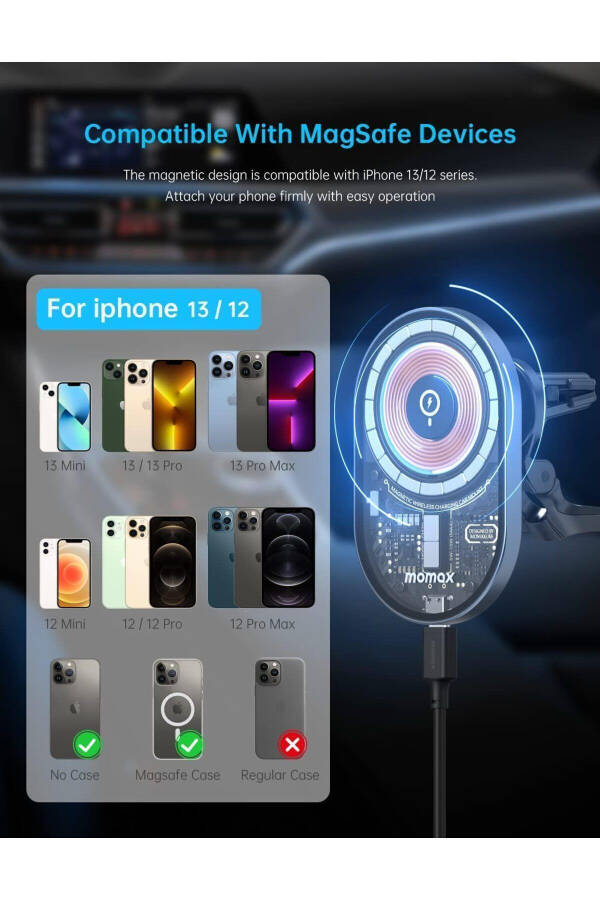 15W Magnetic Car Wireless Charging Stand and Phone Holder iPhone 14 13 12 Pro Max - 2