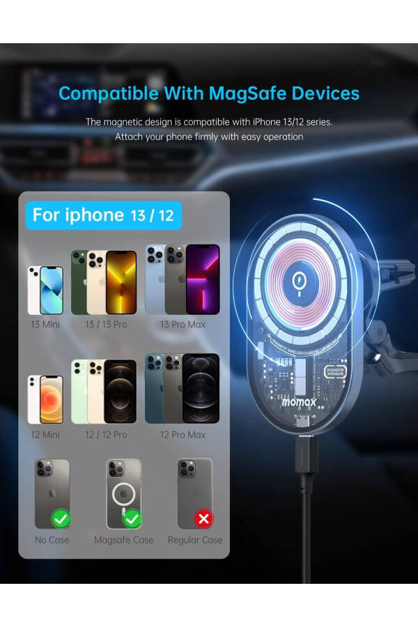 15W Magnetic Car Wireless Charging Stand and Phone Holder iPhone 14 13 12 Pro Max - 8