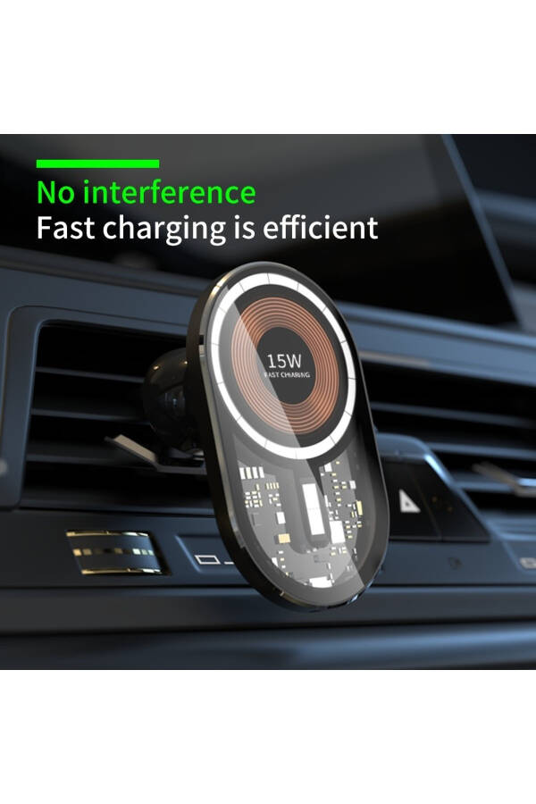 15W Magnetic Car Wireless Charging Stand and Phone Holder iPhone 14 13 12 Pro Max - 11