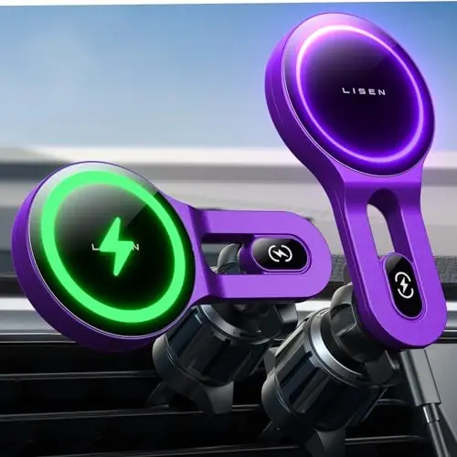 LISEN for 15W MagSafe Car Mount Charger, [Safer & Faster] Vent Magnetic Wireless Car Charger, Car Vent Phone Mount Charger Fits iPhone 16 Pro Max Plus 15 14 13 12, Samsung with MagSafe Case,Purple - 1
