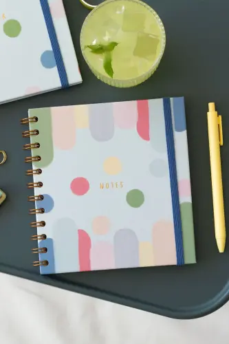 15x15 cm. Kare 2'li Set Spiralli Çizgili Tarihsiz Not Defteri Renkli Puantiye-Çok Renkli - MATT NOTEBOOK (1)