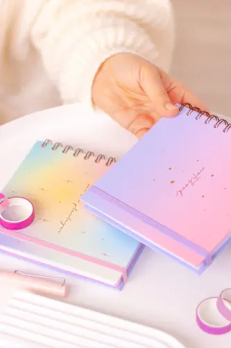15x15 Cm Kare 2'li Set Spiralli Süresiz Planlayıcı Ajanda Ve Defter Gökkuşağı - Çok Renkli - MATT NOTEBOOK (1)