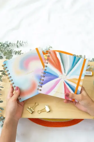 15x15 cm. Kare 2'li Set Spiralli Süresiz Planlayıcı Ajanda ve Defter-Renkli - 1