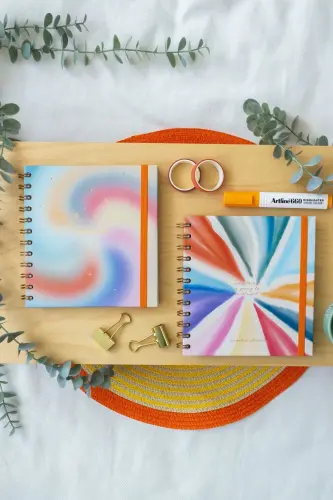 15x15 cm. Kare 2'li Set Spiralli Süresiz Planlayıcı Ajanda ve Defter - Renkli - MATT NOTEBOOK (1)