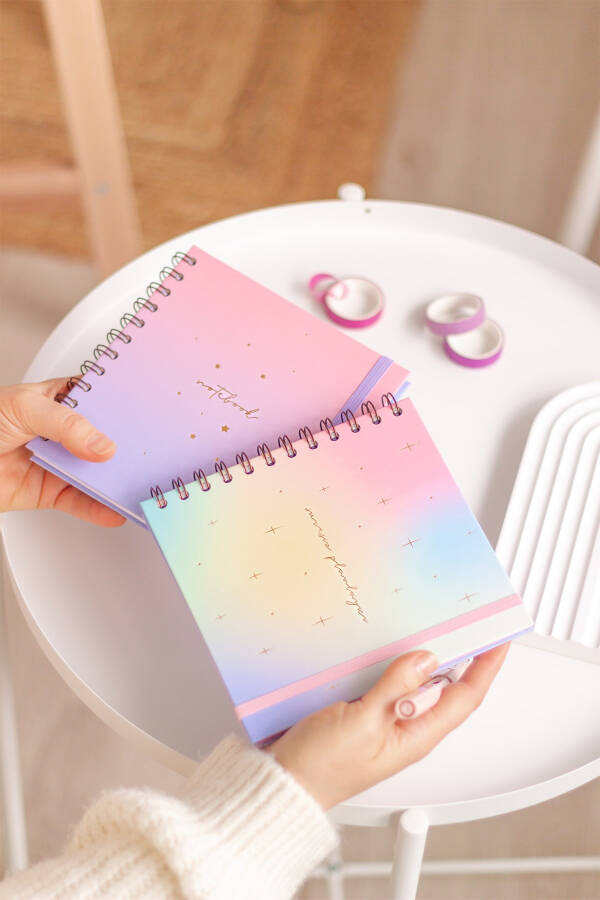 15x15 Cm Square 2-Pack Spiral Bound Perpetual Planner Agenda And Notebook Rainbow - 4