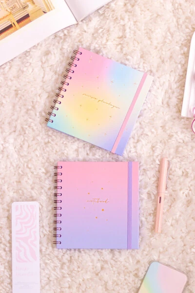 15x15 Cm Square 2-Pack Spiral Bound Perpetual Planner Agenda And Notebook Rainbow - Modazone