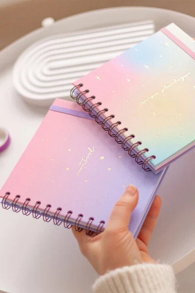 15x15 Cm Square 2-Pack Spiral Bound Perpetual Planner Agenda And Notebook Rainbow - Modazone (1)