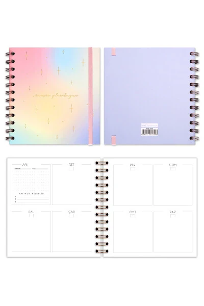 15x15 Cm Square 2-Pack Spiral Bound Perpetual Planner Agenda And Notebook Rainbow - 8