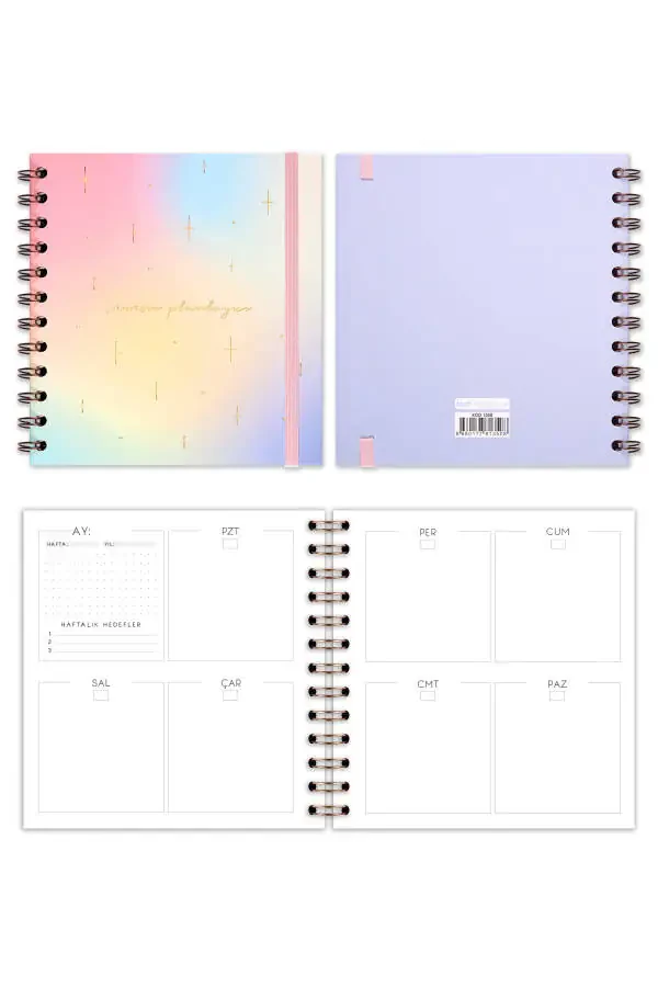 15x15 Cm Square 2-Pack Spiral Bound Perpetual Planner Agenda And Notebook Rainbow - 8