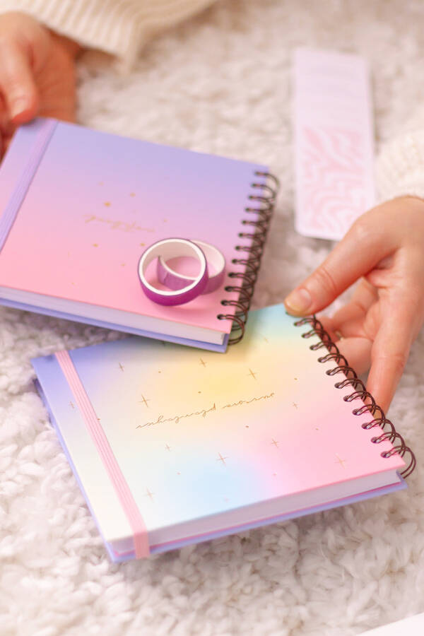 15x15 Cm Square 2-Pack Spiral Bound Perpetual Planner Agenda And Notebook Rainbow - 3