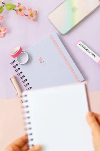 15x15 Cm Square 2-Piece Set Spiral Grid Undated Notebook Bubble Tea Flower-Lilac - 4