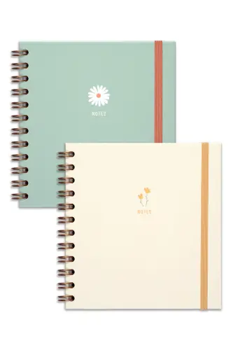 15x15 Cm Square 2-Piece Set Spiral Lined Undated Notebook Daisy-Green - 6