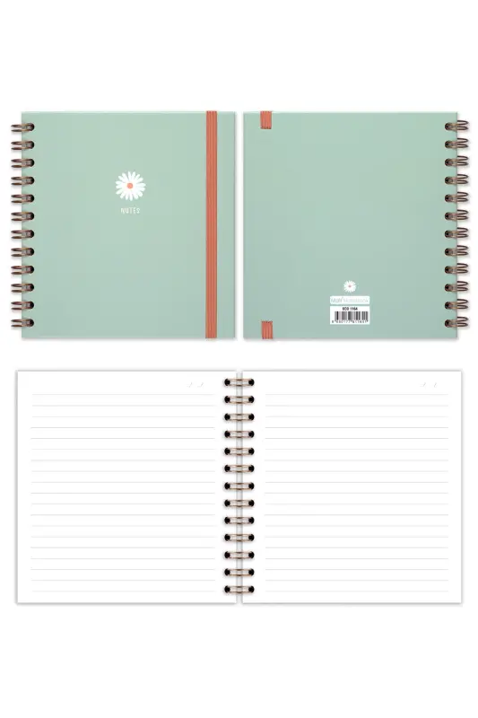 15x15 Cm Square 2-Piece Set Spiral Lined Undated Notebook Daisy-Green - 8