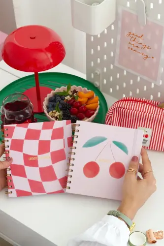 15x15 cm. Square 2-Piece Set Spiral Undated Planner Agenda and Notebook Cherry-Pink - 5