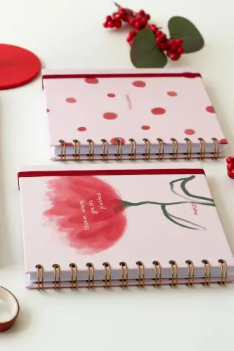 15x15 cm. Square 2-Set Spiral Lined Undated Notebook Floral Polka Dot-Pink - 5