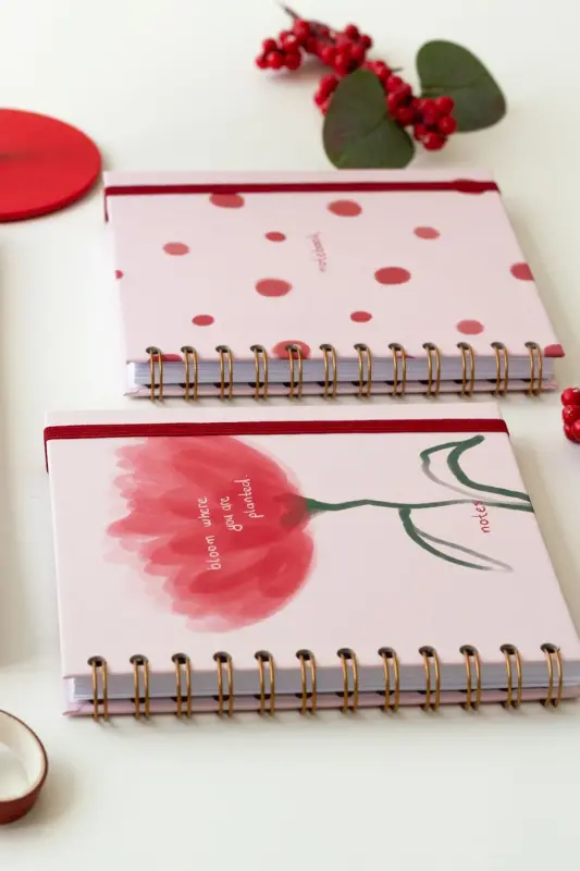 15x15 cm. Square 2-Set Spiral Lined Undated Notebook Floral Polka Dot-Pink - 5