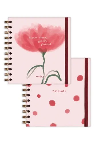 15x15 cm. Square 2-Set Spiral Lined Undated Notebook Floral Polka Dot-Pink - 6