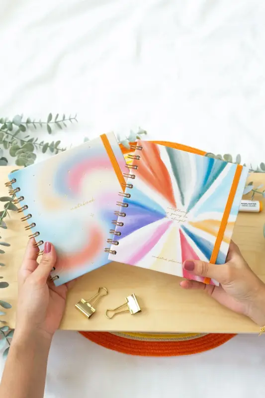 15x15 cm. Square Set of 2 Spiral Undated Planner Agenda and Notebook-Colorful - MATT NOTEBOOK