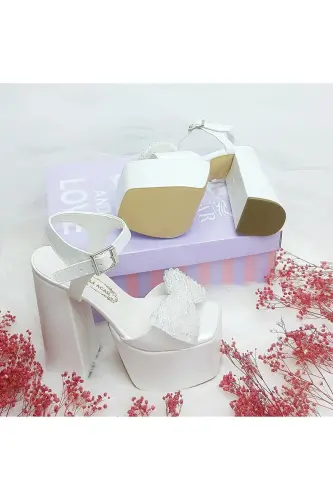 16 Cm Platfom Topuklu İnci Fiyonk Detaylı Gelin Ayakkabısı - 6