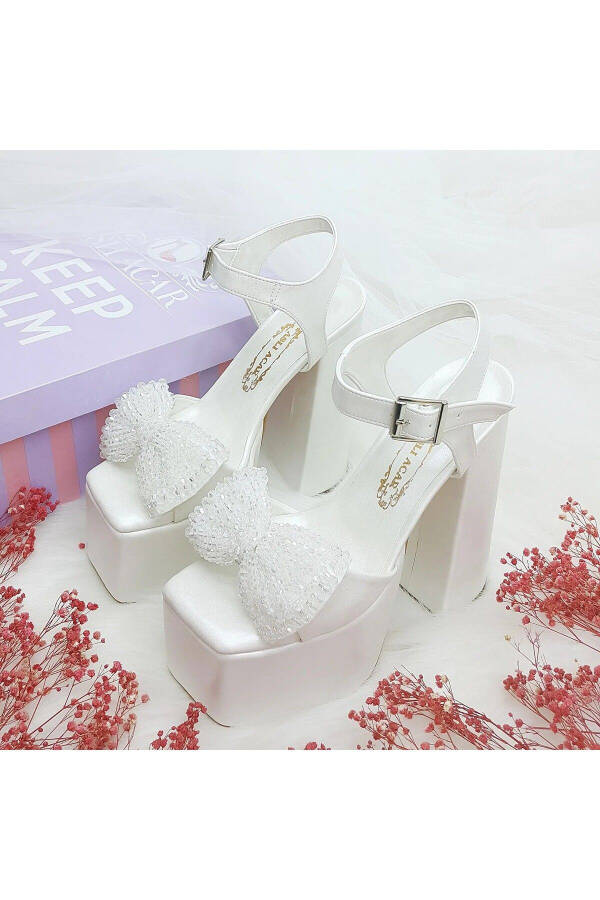 16 Cm Platform Heeled Pearl Bow Detailed Bridal Shoe - 6