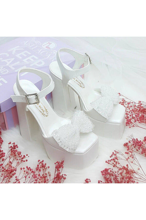 16 Cm Platform Heeled Pearl Bow Detailed Bridal Shoe - 10