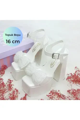 16 Cm Platform Heeled Pearl Bow Detailed Bridal Shoe - 1