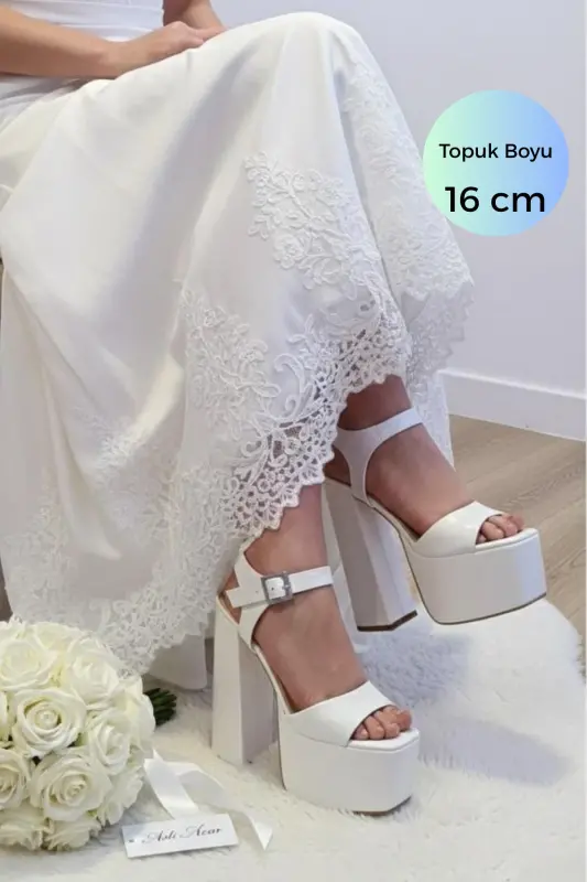 16 Cm Platform High Heel Low Inclined Sandal Model Comfortable Bridal Shoes Aslı Acar - 1