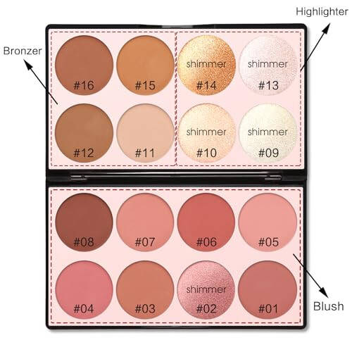 16 Colors Contour Palette Make up - Blush Highlighters Bronzer Powder All in one Makeup Palettes Contour Kit - Face Cosmetics Gifts for Women Beauty for Festivals - 2