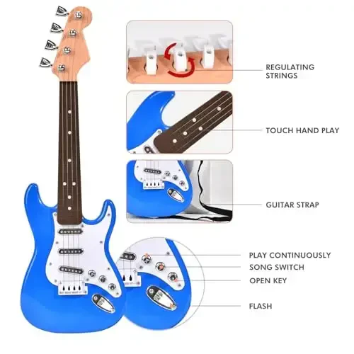 16 dyuymli bolalar va yangi boshlanuvchilar uchun mini gitara o'yinchoq, bolalar va o'g'il-qizlar uchun elektr gitara, tasma bilan asbob o'yinchoqlar - 3