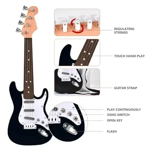 16 dyuymli bolalar va yangi boshlanuvchilar uchun mini gitara o'yinchoq, Toddlerlar, o'g'il bolalar va qizlar uchun tasma bilan elektr gitara asboblari - 5