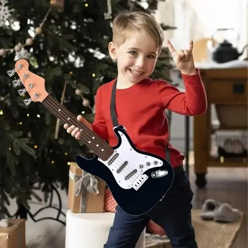 16 dyuymli bolalar va yangi boshlanuvchilar uchun mini gitara o'yinchoq, Toddlerlar, o'g'il bolalar va qizlar uchun tasma bilan elektr gitara asboblari - 3