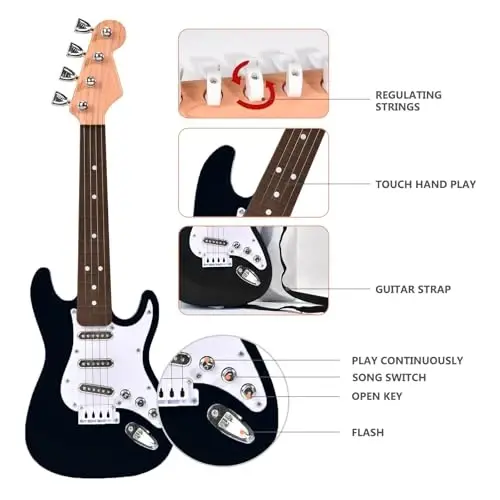 16 dyuymli bolalar va yangi boshlanuvchilar uchun mini gitara o'yinchoq, Toddlerlar, o'g'il bolalar va qizlar uchun tasma bilan elektr gitara asboblari - 5