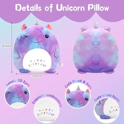 16 dyuymli Unicorn peluş o'yinchoq, Unicorn to'ldirilgan hayvon yostig'i, Qizlar uchun yoqimli peluşlar, Quchoqlash, uxlash uchun yumshoq peluş o'yinchoq yostig'i, Qizlar uchun peluş sovg'alar, Rangli-Binafsha - 2