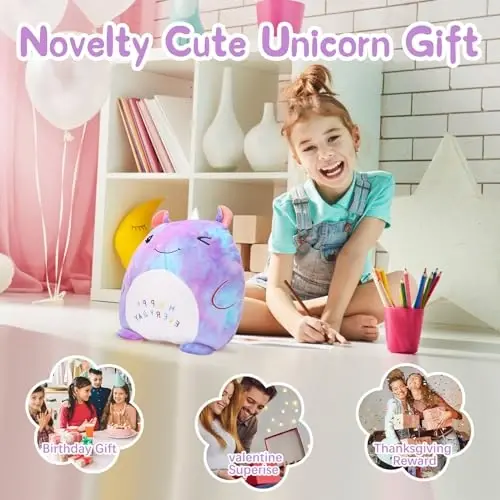 16’’ Unicorn Plush Toy, Unicorn Stuffed Animal Pillow, Cute Plushies for Girls, Soft Plush Toy Pillow for Hugging, Sleeping, Plush Gifts for Girls, Colorful-Purple - 2