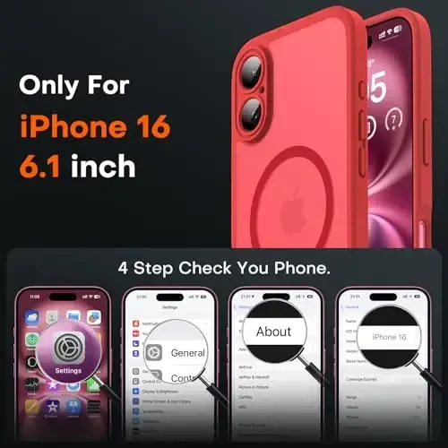 TOCOL Magnetic for 16 Red Case, Upgraded Full Camera Protection, Compatible with Magsafe, Drop Protection, Translucent Matte Back Bumper Phone Cover 6.1-Inch (Red) - 2